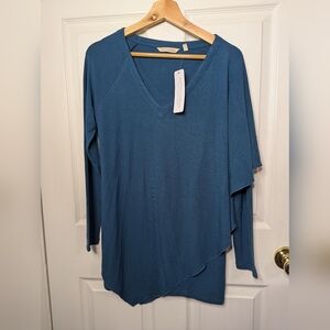 New Soft Surroundings Womens Top Tunic Blue Madeline Asymmetric Overlay Size XS